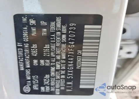 2015 Kia Optima Ex z USA, uszkodzony, nr VIN 5XXGN4A7XFG470739